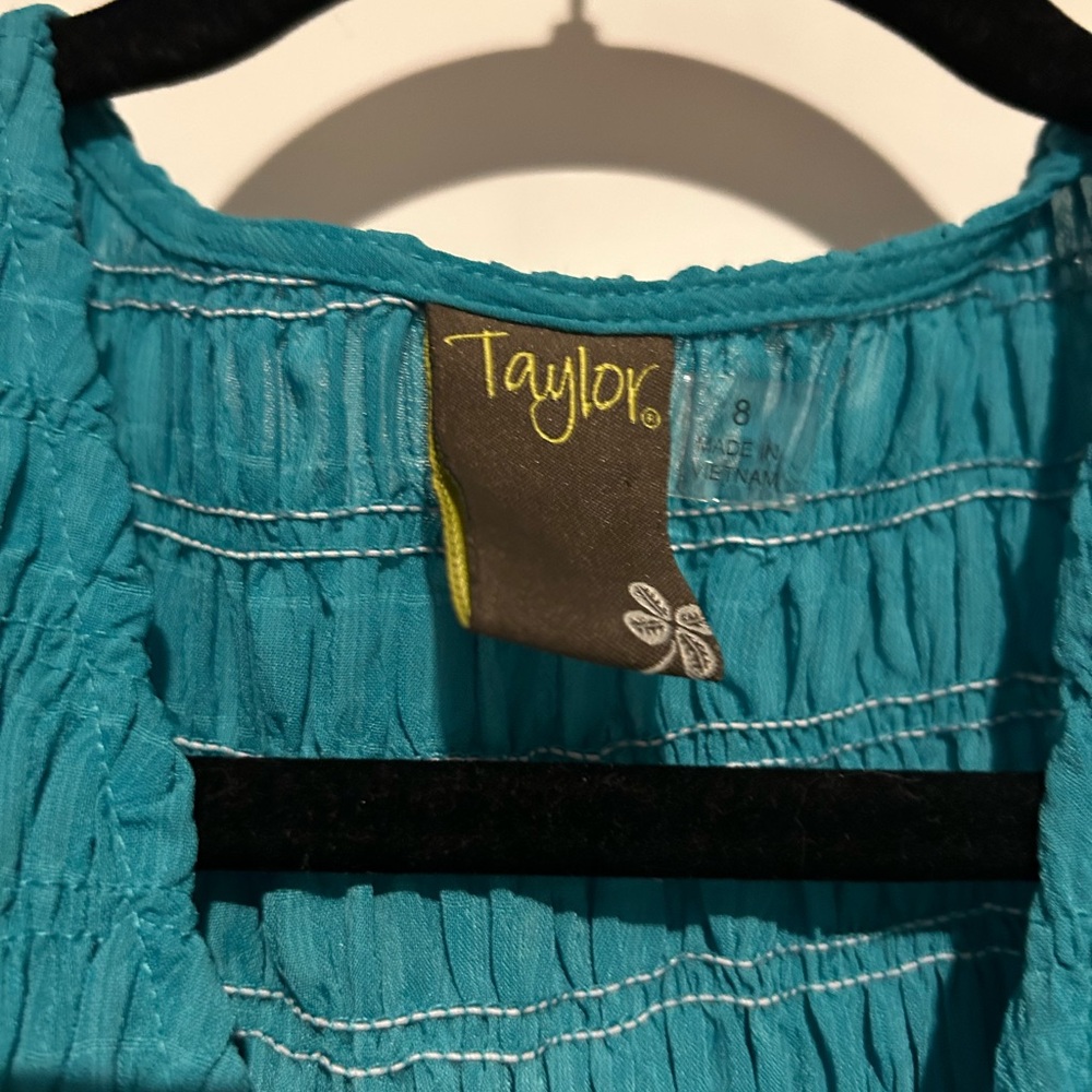 Teal Puff-Sleeve Tiered Midi Dress Size 8 - Picture 6 of 8